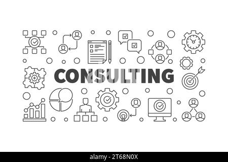 Vector Consulting concept minimal thin line illustration or banner on white background Stock Vector