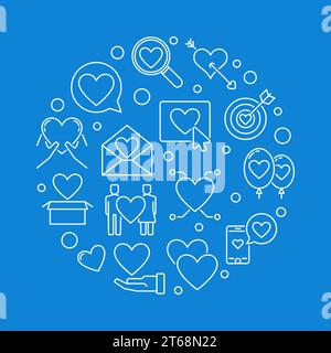 Love Addiction vector round concept illustration in thin line style on blue background Stock Vector