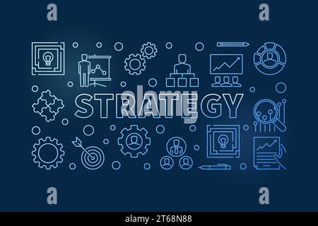 Vector Strategy horizontal blue outline illustration or banner on dark background Stock Vector