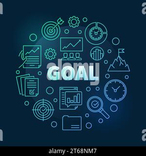 Vector Goal colorful modern round illustration in thin line style on dark background Stock Vector