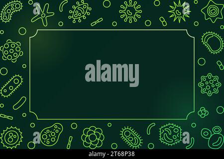 Virus green horizontal frame with place for your text. Vector concept virology illustration in outline style Stock Vector