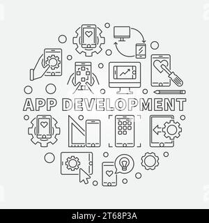 App Development vector round concept minimal illustration in thin line style Stock Vector