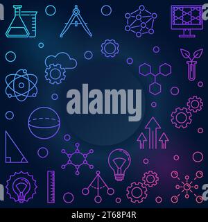 STEM colored square frame. Vector education concept linear illustration on dark background Stock Vector