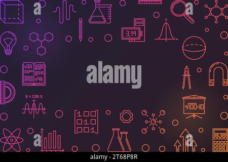 STEM education vector colorful horizontal frame. Science technology engineering math creative illustration in outline style on dark background Stock Vector