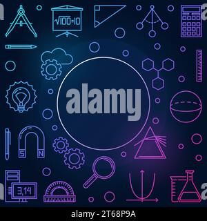 STEM creative colorful square frame. Vector concept illustration in thin line style on dark background Stock Vector