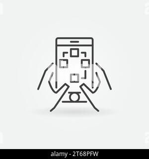 Mobile phone in hands vector icon or sign in linear style Stock Vector