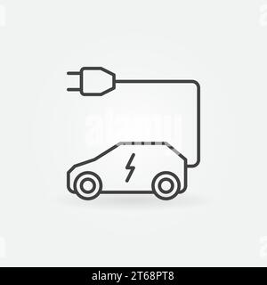 electric car linear icon with plug and lightning isolated. Vector ...