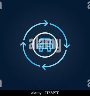 Car in circle with arrows outline vector bright icon or symbol on dark background Stock Vector
