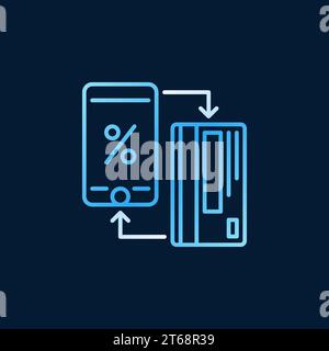 Credit Card with Smartphone linear colorful icon - cashback concept vector outline sign on dark background Stock Vector