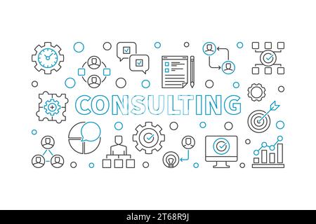 Consulting vector horizontal concept minimal business outline illustration on white background Stock Vector