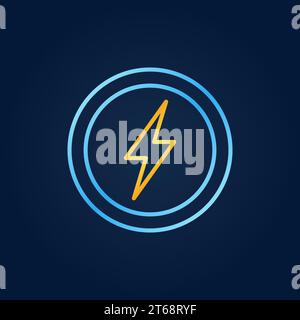Golden Lightning in blue circles vector outline icon. Electricity concept line symbol Stock Vector
