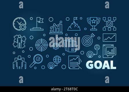 Goal vector blue outline illustration or banner on dark background Stock Vector