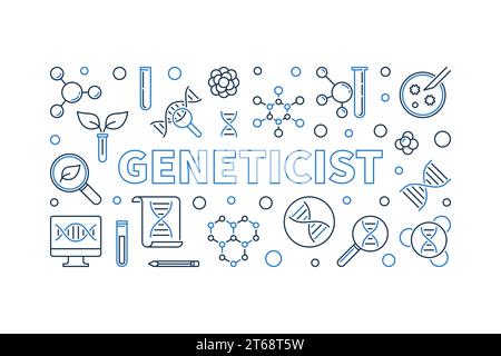 Geneticist creative concept horizontal illustration in outline style. Vector linear banner Stock Vector