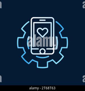 Smartphone in cog vector colored icon or symbol in thin line style on dark background Stock Vector