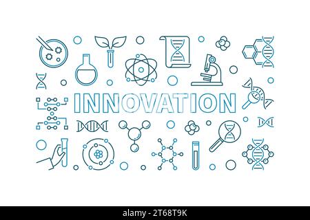 Innovation vector outline creative banner - genetics concept linear horizontal illustration Stock Vector