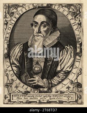 Joseph Hall, 1574-1656, English Bishop of Exeter, satirist and moralist. Josephus Hallus, Episcopus Exoniensis. Copperplate engraving by Johann Theodore de Bry from Jean-Jacques Boissards Bibliotheca Chalcographica, Johann Ammonius, Frankfurt, 1650. Stock Photo