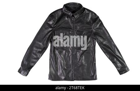 Black leather jacket isolated on white background. Classic modern leather jacket Stock Photo