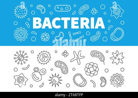 Bacteria horizontal banners set. Vector concept illustration in thin line style Stock Vector