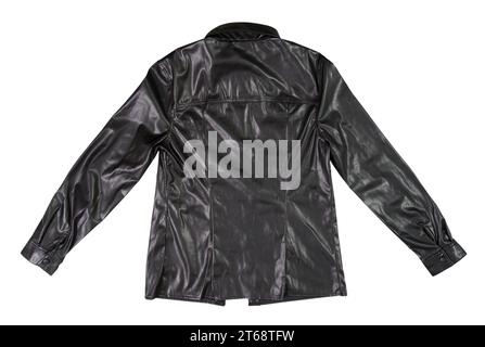 Black leather jacket isolated on white background back view Stock Photo