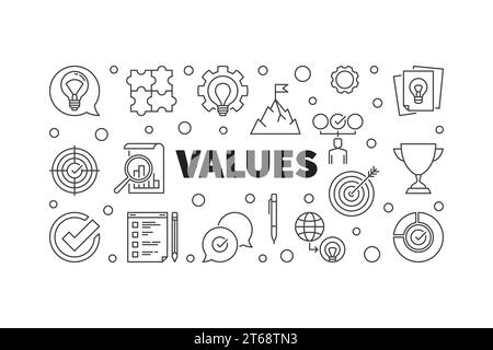 Vector Values horizontal concept banner or illustration in thin line style Stock Vector