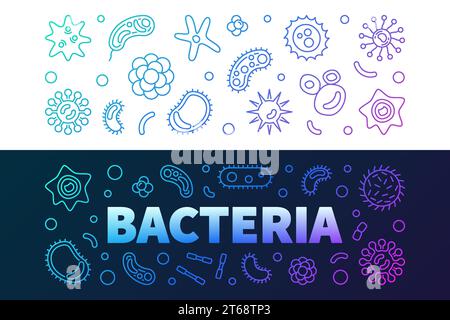 Bacteria horizontal colorful banners set - vector concept outline illustration Stock Vector