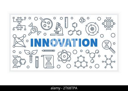 Innovation Science concept outline horizontal banner. Vector linear illustration Stock Vector