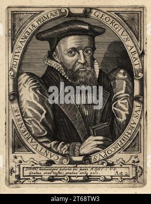 George Abbot, 1562-1633, Archbishop of Canterbury, Chancellor of Trinity College, Dublin. Georgius Abattus Archiepiscopus Cantavariensis. Copperplate engraving by Johann Theodore de Bry from Jean-Jacques Boissards Bibliotheca Chalcographica, Johann Ammonius, Frankfurt, 1650. Stock Photo