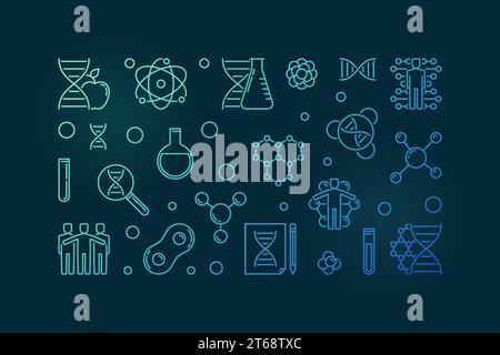 Cloning vector concept outline colored horizontal illustration or banner on dark background Stock Vector