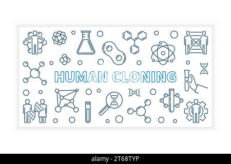 Human cloning vector concept banner or illustration in outline style on white background Stock Vector