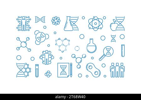 Human Genetic Engineering vector blue concept outline horizontal illustration on white background Stock Vector