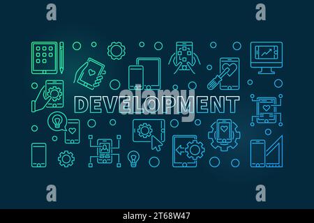Development vector colorful concept horizontal illustration in thin line style on dark background Stock Vector
