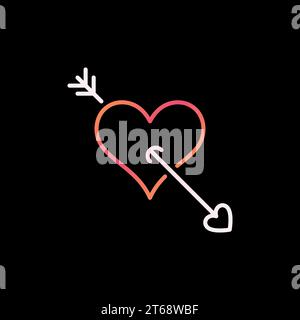 Heart with Arrow outline colorful icon. Vector Valentines Day or Arrow of Cupid concept line sign on dark background Stock Vector