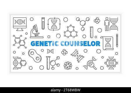 Genetic Counselor concept outline horizontal banner. Vector linear illustration Stock Vector