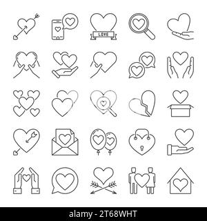 Set of Love concept icons or symbols in thin line style on dark background Stock Vector