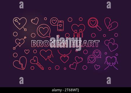 Broken Heart vector concept colored outline illustration or banner on dark background Stock Vector