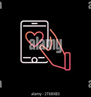 Smartphone with Heart in Hand vector colorful icon in outline style on dark background Stock Vector