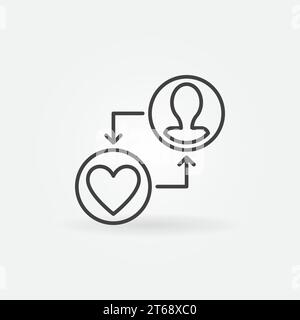 Human face with heart vector donation concept icon or symbol in thin line style Stock Vector