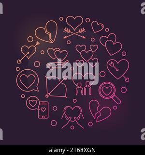Lovesickness vector round colorful linear illustration on dark background Stock Vector