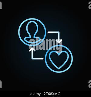 Human face with heart vector donation creative line icon on dark background Stock Vector