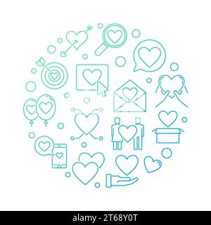 Love Addiction vector round colored illustration in thin line style Stock Vector
