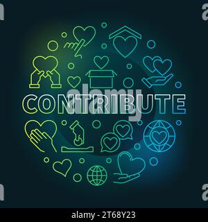 Contribute round vector colorful illustration in thin line style on dark background Stock Vector