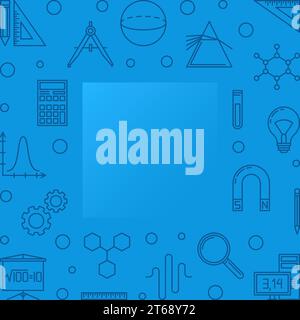 STEM learning blue square frame. Vector concept illustration or background in thin line style Stock Vector