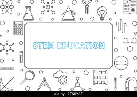 STEM education horizontal frame with place for your text. Vector Science, Technology, Engineering and Math outline illustration Stock Vector