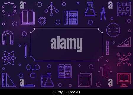 STEM education creative horizontal frame. Vector science technology engineering math colored outline illustration on dark background Stock Vector
