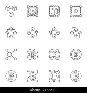 Set of Blockchain linear icons - vector Block Chain concept outline symbols or design elements Stock Vector