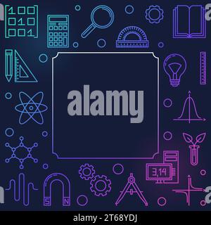 STEM square modern bright frame - vector education concept outline illustration on dark background Stock Vector