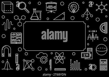 STEM horizontal frame with place for your text. Vector concept linear illustration on dark background Stock Vector