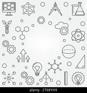 STEM square frame. Vector education concept illustration or background in thin line style Stock Vector