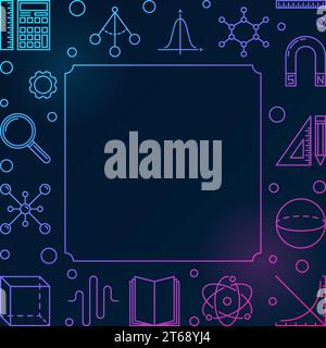Science, Technology, Engineering and Mathematics square colored frame. Vector STEM creative illustration in outline style on dark background Stock Vector