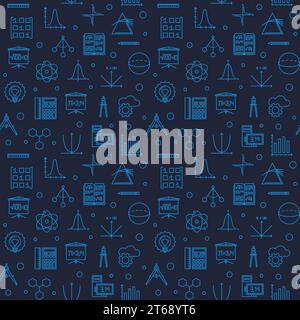 STEM Science vector dark blue seamless pattern in thin line style Stock Vector